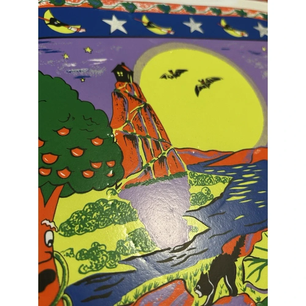 Vintage Vinyl Halloween Placemats Pumpkin‎ Patch Glow In The Dark Set Of 12